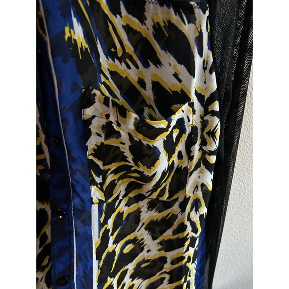 Alberto Makali Sheer Leopard Print Blouse Mesh Sleeve Size M - Picture 4 of 7